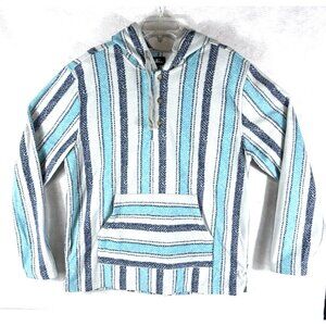 Oneill Fleece Hoodie Hooded Pullover Shirt Standard Fit Hobo Blue Stripes Large